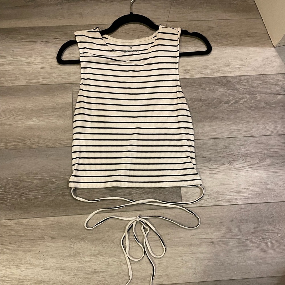 American Eagle Woman’s Black & White Tank with Wrap Tie Large